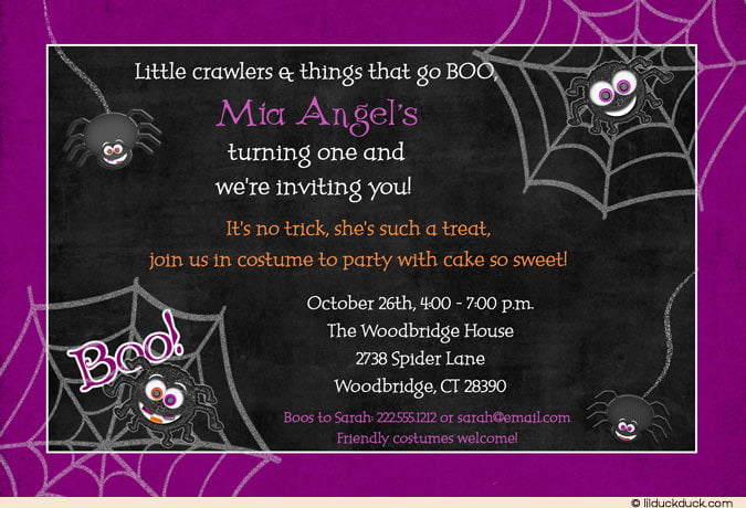 spiders halloween themed birthday party invitations