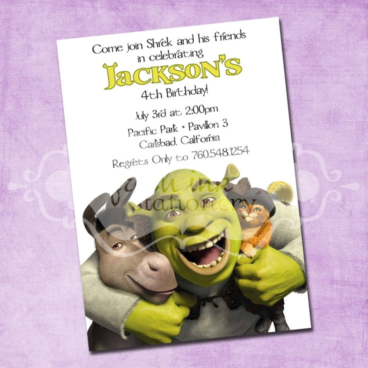 donkey puss in boots 4 years old birthday invitations