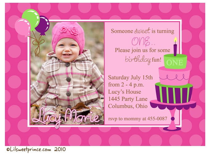 cake 1st birthday party invitations girl