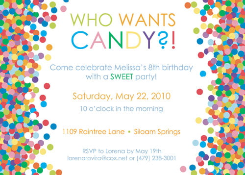 marshmallow candy themed birthday party invitations