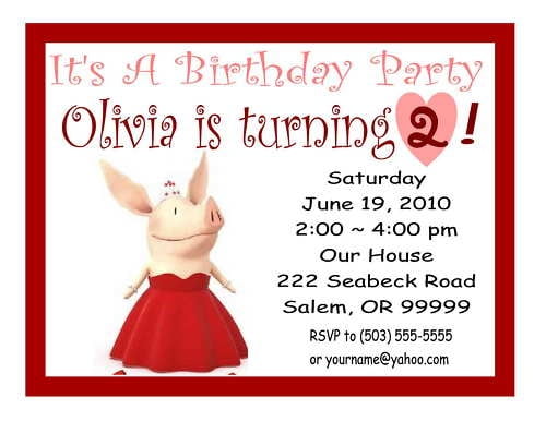 sweet olivia the pig birthday invitations
