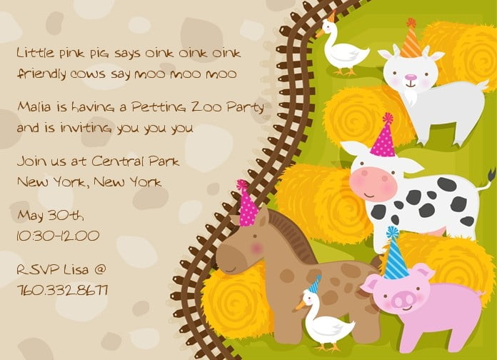 cute petting zoo birthday party invitations