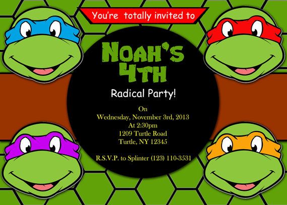 four ninja turtles birthday party invitations
