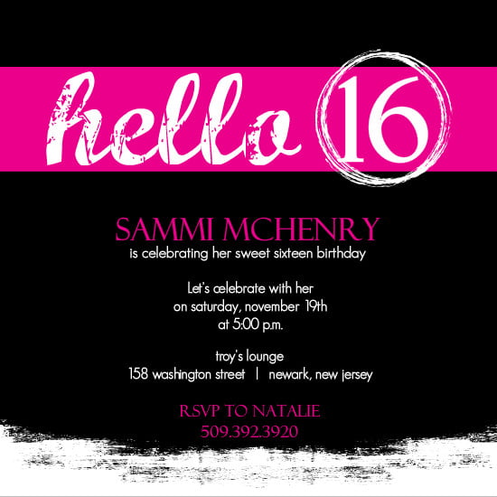 pink black invitations for sweet 16th birthday