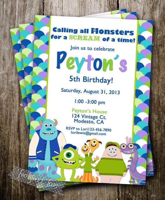 monster printable kids birthday party invitations