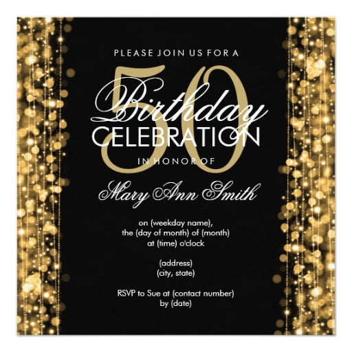black gold elegant 50th birthday party invitations