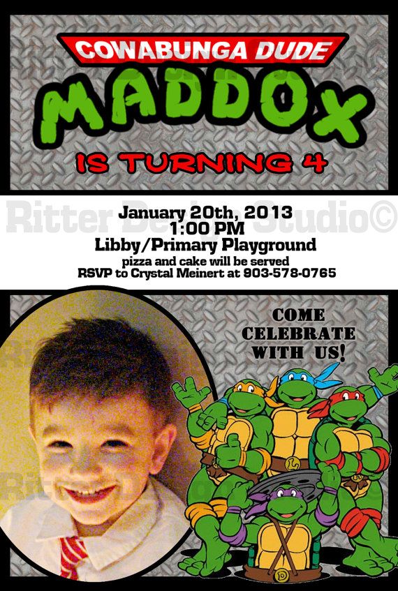 ninja turtles birthday party invitations card
