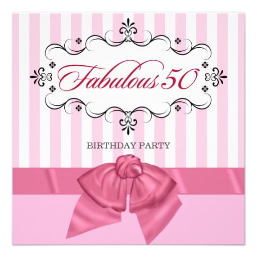 ribbon 50th and fabulous birthday party invitations