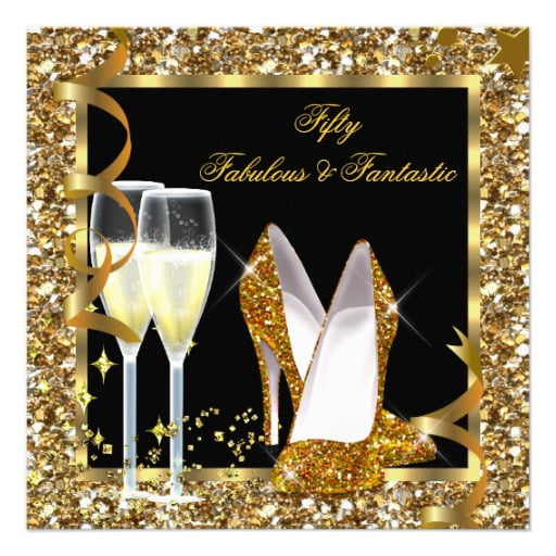gold 50th And Fabulous birthday Invitations