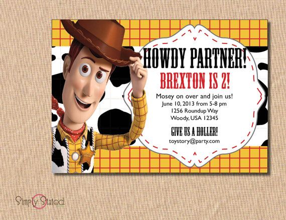 woody toy story birthday party inviations
