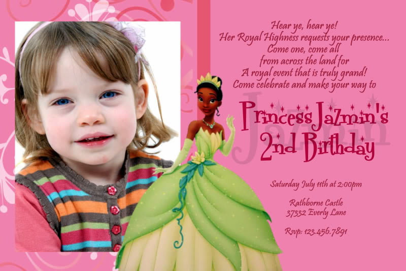 photo princess and the frog birthday invitations