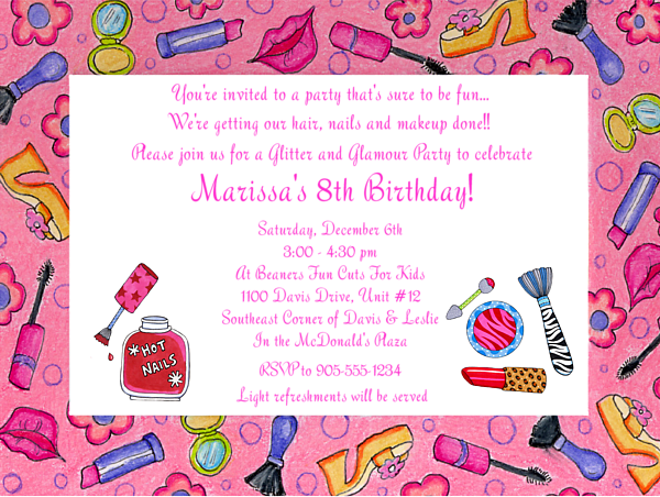 make up invitation for girl birthday party