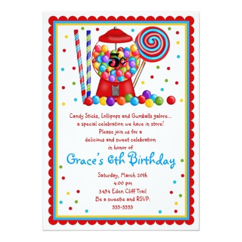 Gumball Machine and Candy birthday party Invitation invitation