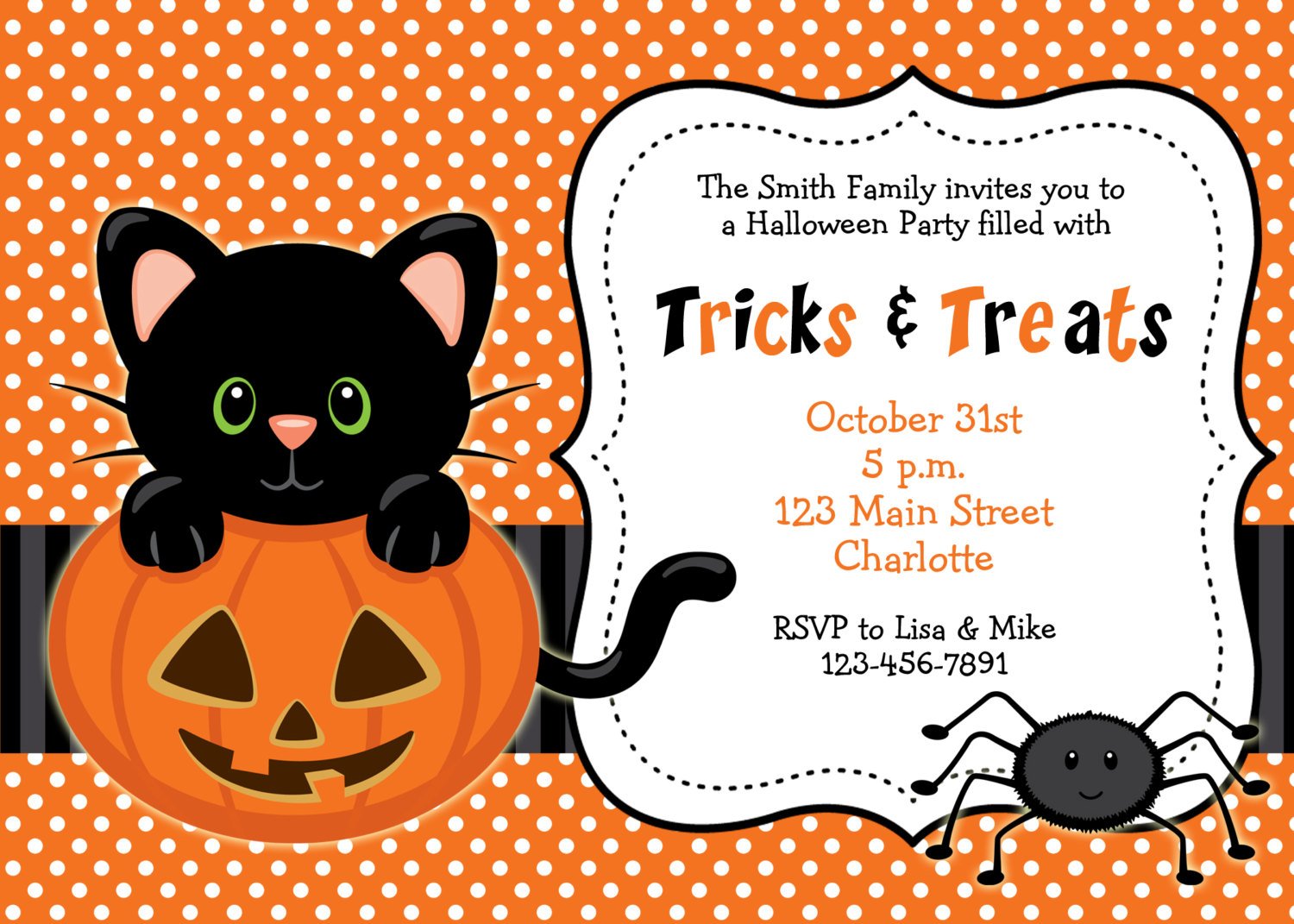 trick or treat halloween themed birthday party invitations