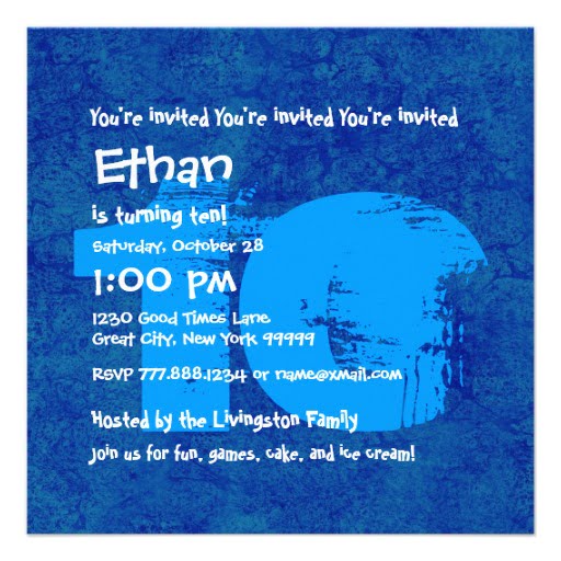 blue 10th Birthday Party invitations