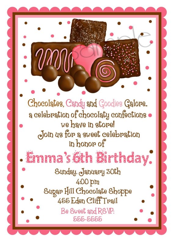 sweet chocolate custom birthday invitations