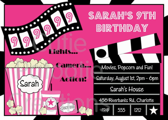 Movie Birthday Invitations Movie Night Birthday Party Invitation ...