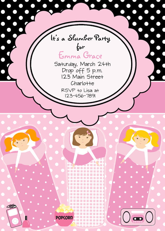bed birthday party invitations for girls
