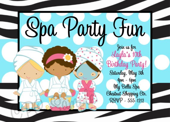 fun free printable spa birthday party invitations