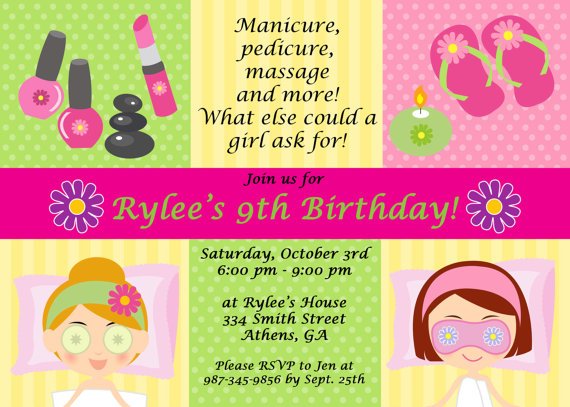 manicures free printable spa birthday party invitations