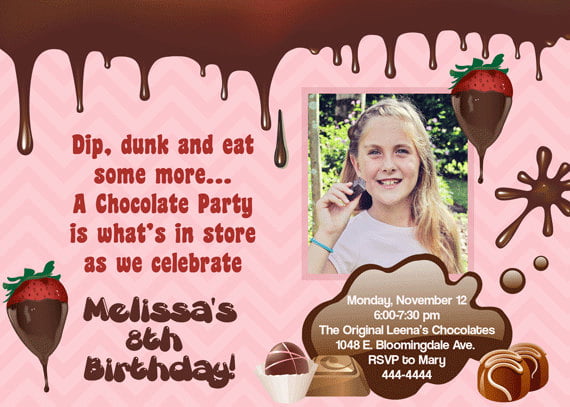 chocolate invitations for a birthday party
