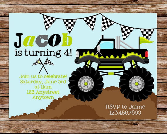 cool free printable monster truck birthday invitations