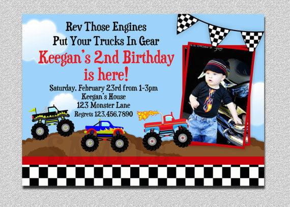 pictures free printable monster truck birthday invitations