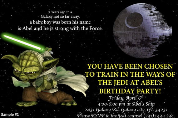 yoda star wars personalized birthday invitations
