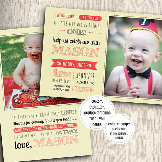 Photo cute one year old birthday party invitations