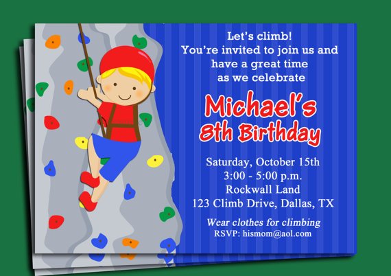 nice rock climbing birthday party invitations