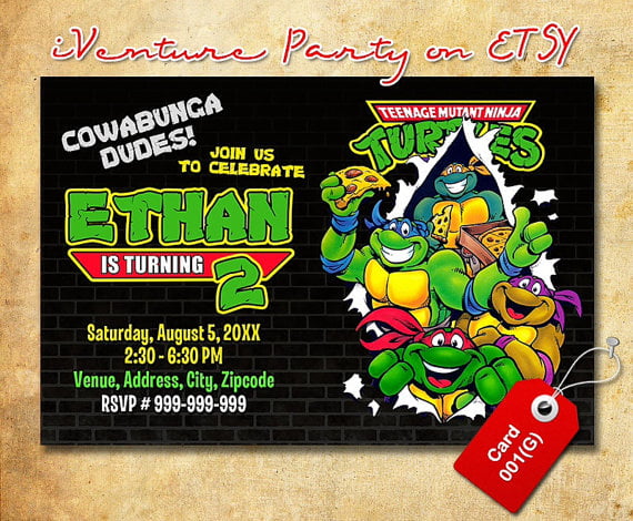 cute ninja turtles birthday party invitations