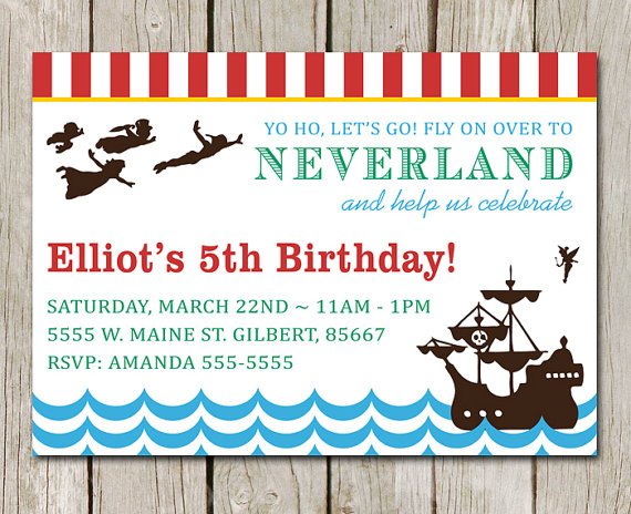 Neverland Peter Pan Birthday Party Invitations