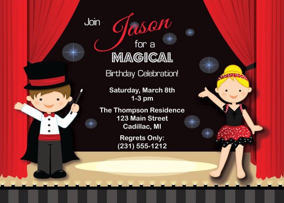 awesome magic show birthday party invitations