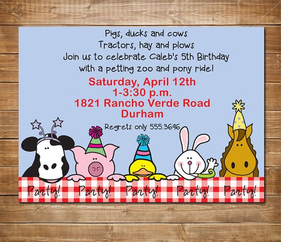 barnyard petting zoo birthday party invitations