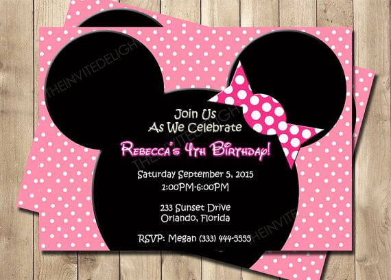 cute pink minnie mouse birthday invitations etsy