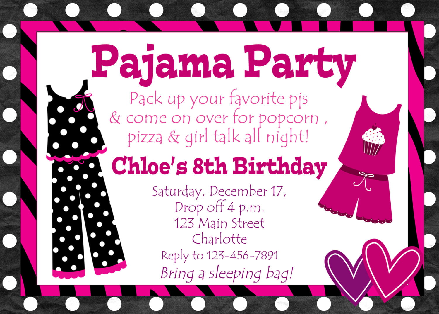 pajamas birthday party invitations for girls