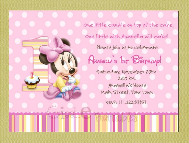 cute baby minnie mouse birthday invitations