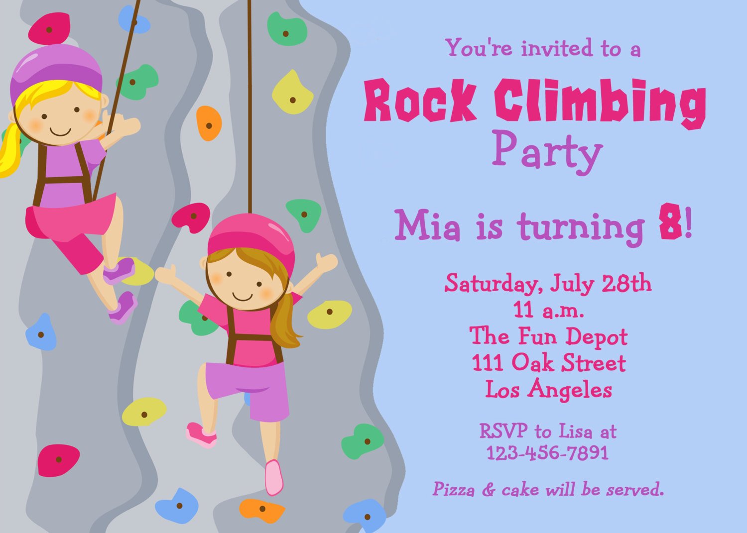 games rock climbing birthday party invitations