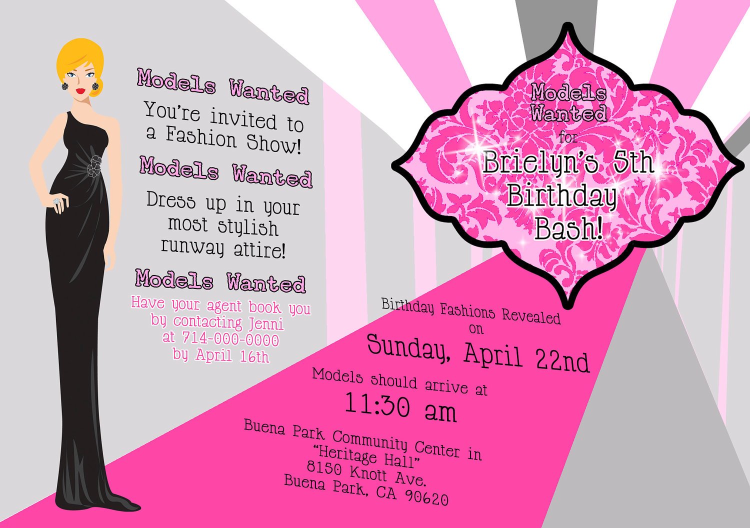 catwalk free printable birthday invitations for tweens