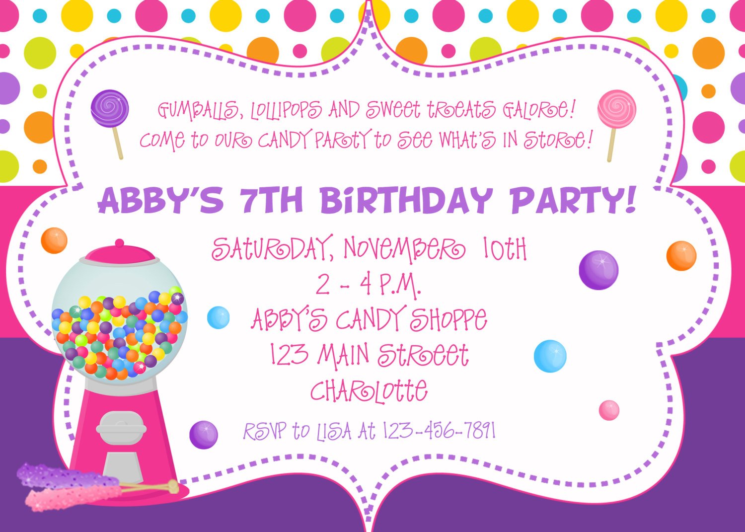candy cute birthday party invitations