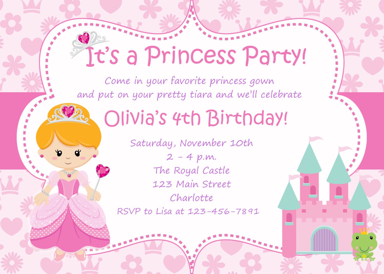 beautiful princess birthday party invitations
