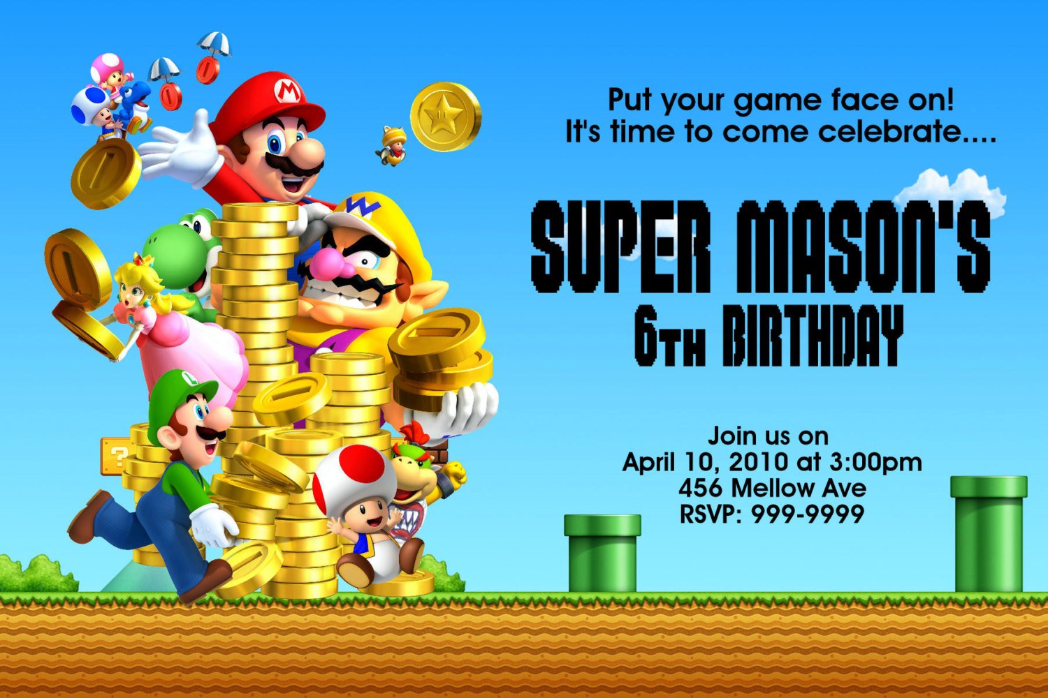 rich super mario bros birthday invitations