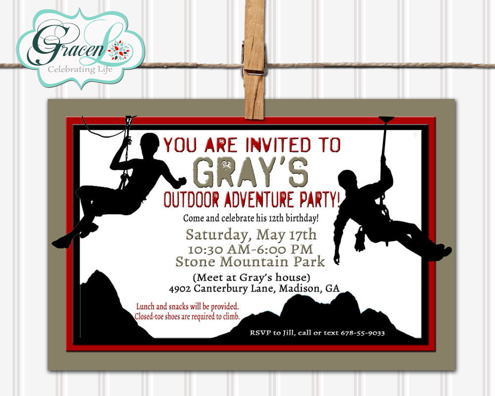 adventure rock climbing birthday party invitations