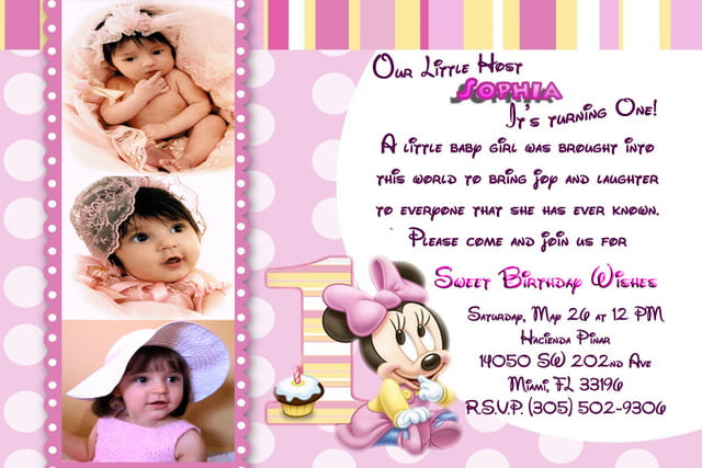 pictures baby minnie 1st birthday invitations