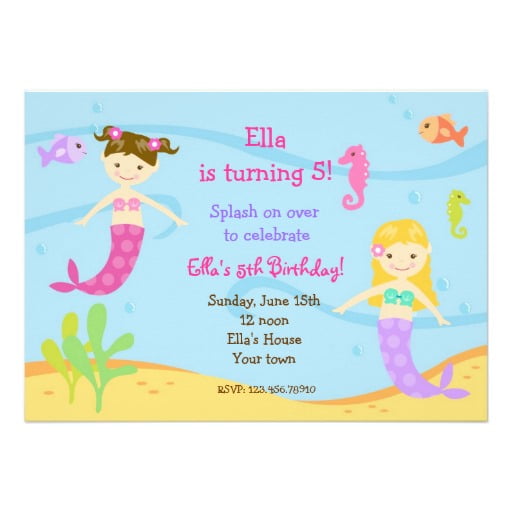 sweet mermaid under the sea birthday party invitations