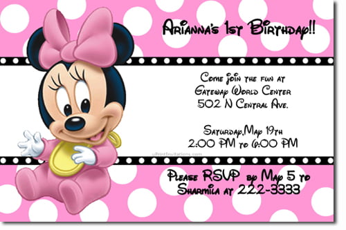 sweet baby minnie mouse birthday invitations