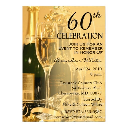 gold invitations for 60th birthday party