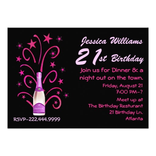 bottles pink and black birthday invitations