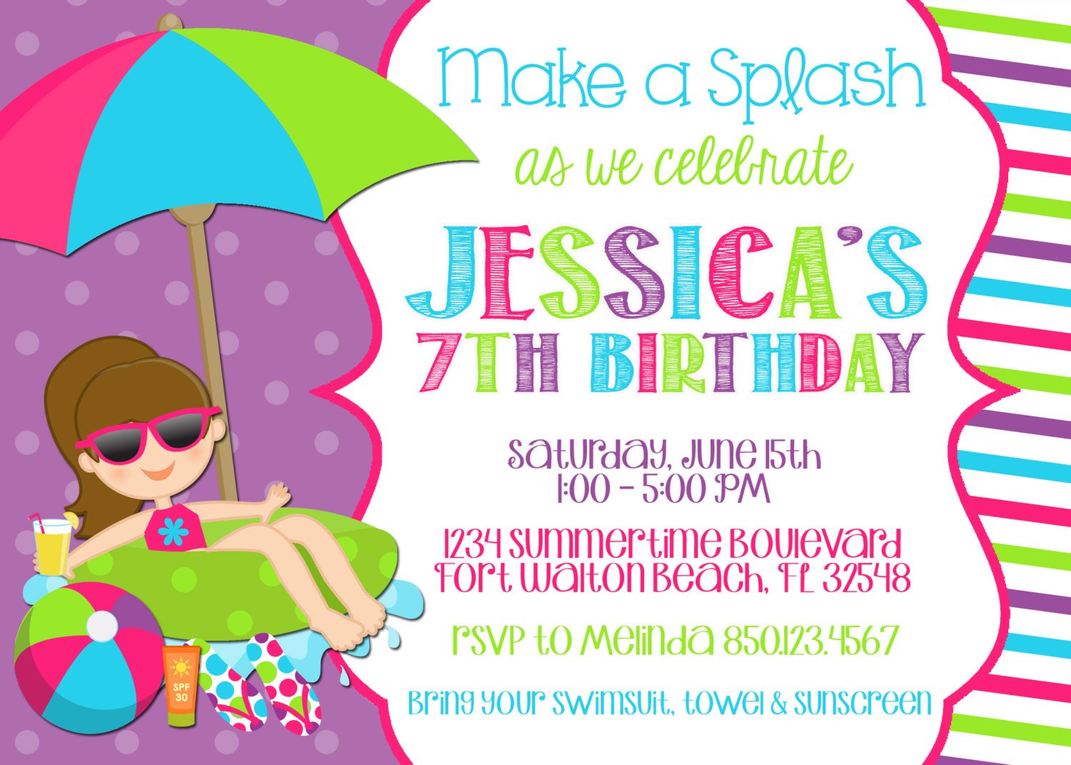 pool birthday party invitations templates free download