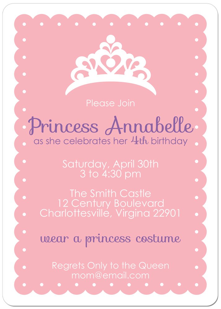 pink beautiful princess birthday party invitations